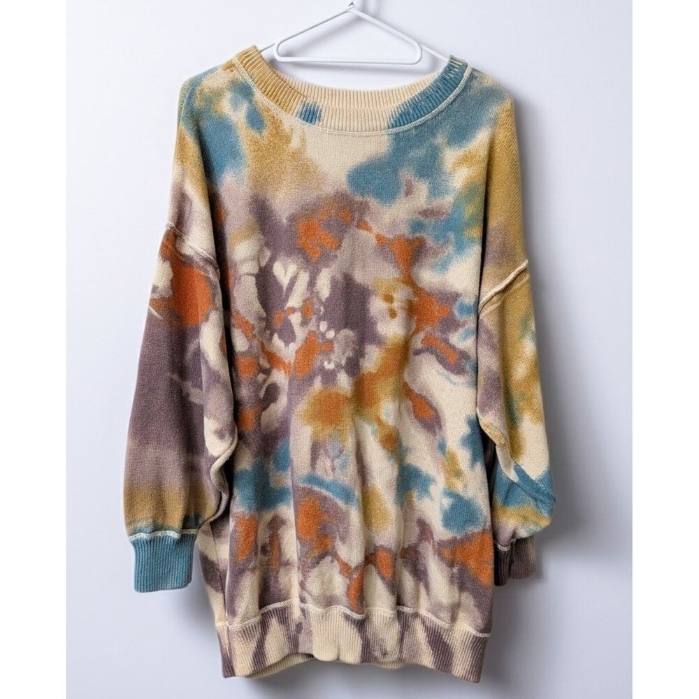 Natural Life Taylor Oversized Cotton Sweater Watercolor Sunset Tie-Dye Size S/M